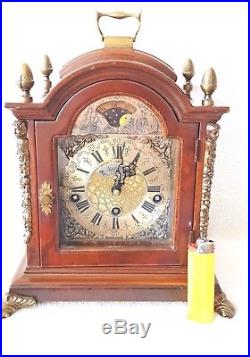 Warmink Mantel Clock Dutch Westminster Quarter Chime 8 Day Nut Wood Moonphase