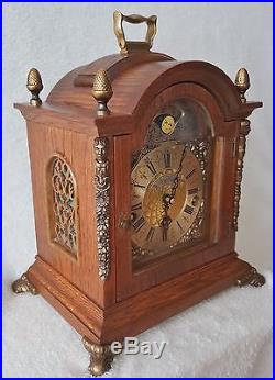 Warmink Westminster Shelf Mantel Clock 1974 Chime Moon Oak Wood Moon Dial Silent