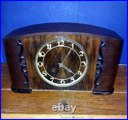 Westminster Chime Mantle Clock 1930s / 40's Vintage Art Deco /wood grain