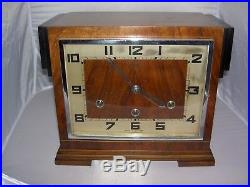 Westminster Chiming Walnut Mantle Clock British Anvil Beautiful 1930's Art Deco