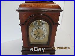 Westminster chime mantle clock in mahogany with inlay