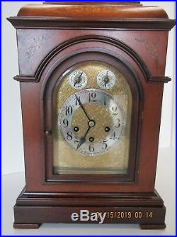 Westminster chime mantle clock in mahogany with inlay