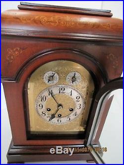 Westminster chime mantle clock in mahogany with inlay