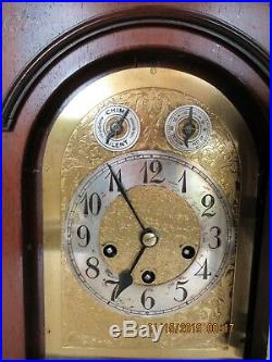 Westminster chime mantle clock in mahogany with inlay