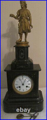 YAPY FRERES FRENCH MANTLE CLOCK WITH BRONZE SCULPTURE 8 DAY WithCHIMES 1895